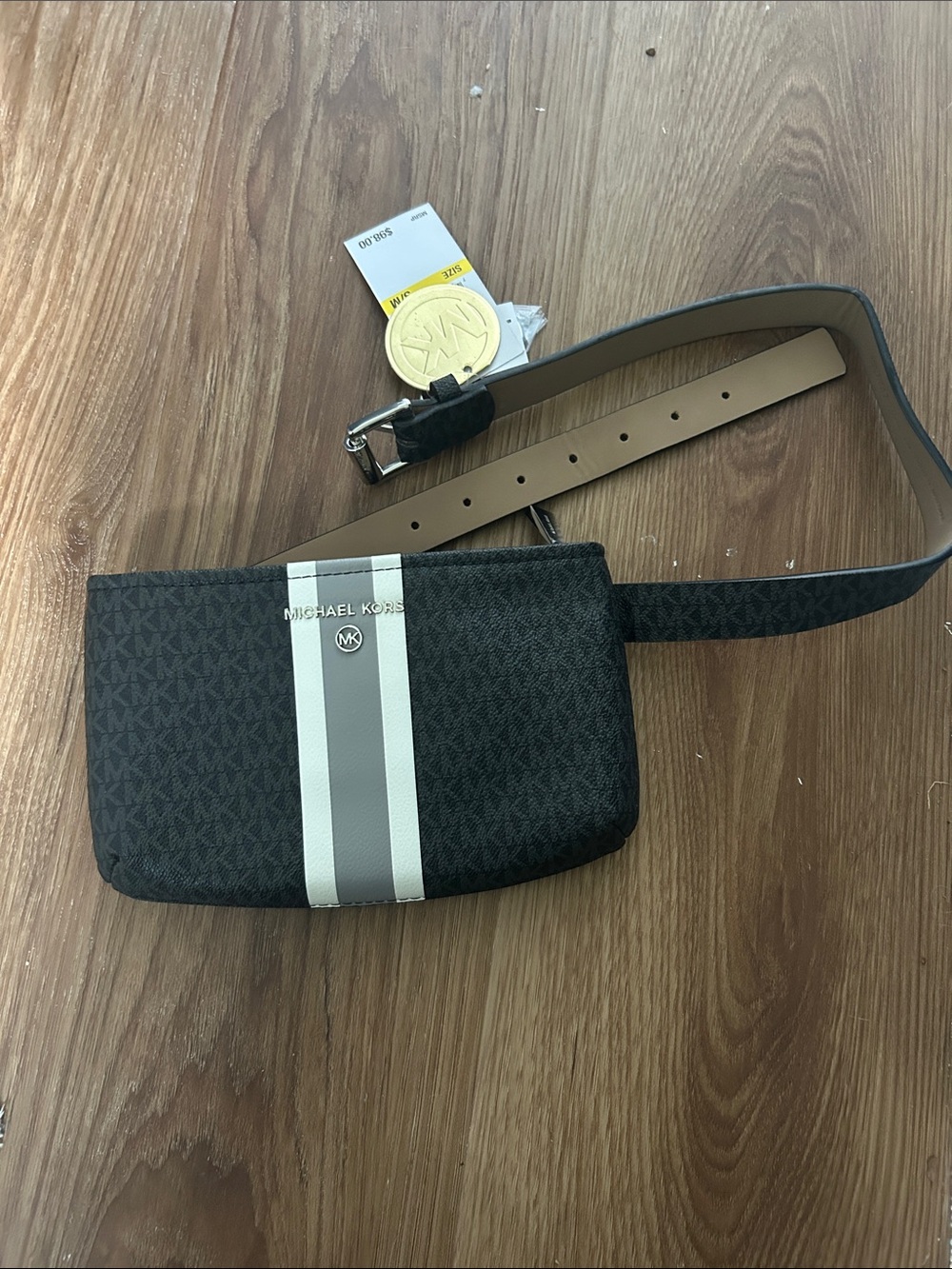 Michael Kors Black and White Stripe Logo Belt Bag